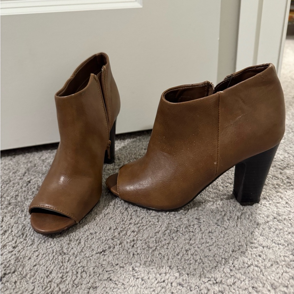 Brown Peep-Toe Ankle Boots